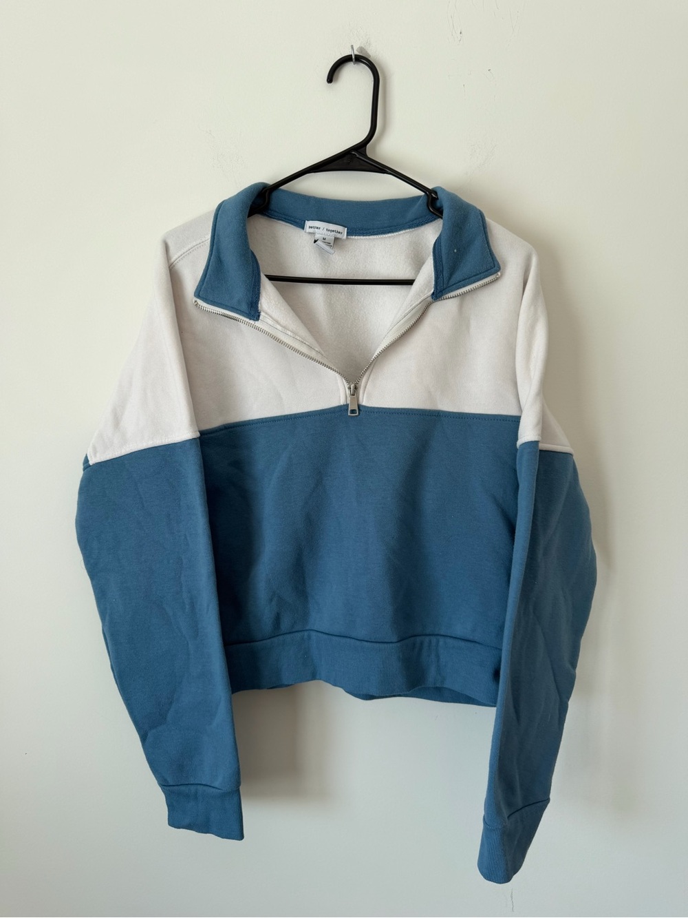Women's Half-Zip Colorblock Sweatshirt - Blue & White